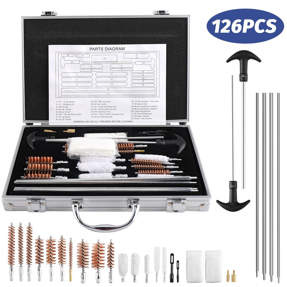 126pcs Gun Cleaning Kit Universal Rifle Pistol Shotgun Handgun Firearm with Case