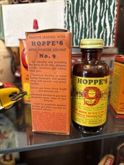 Vintage Hoppe’s No. 9 Nitro Powder Solvent Bottle Partial Contents Original Box