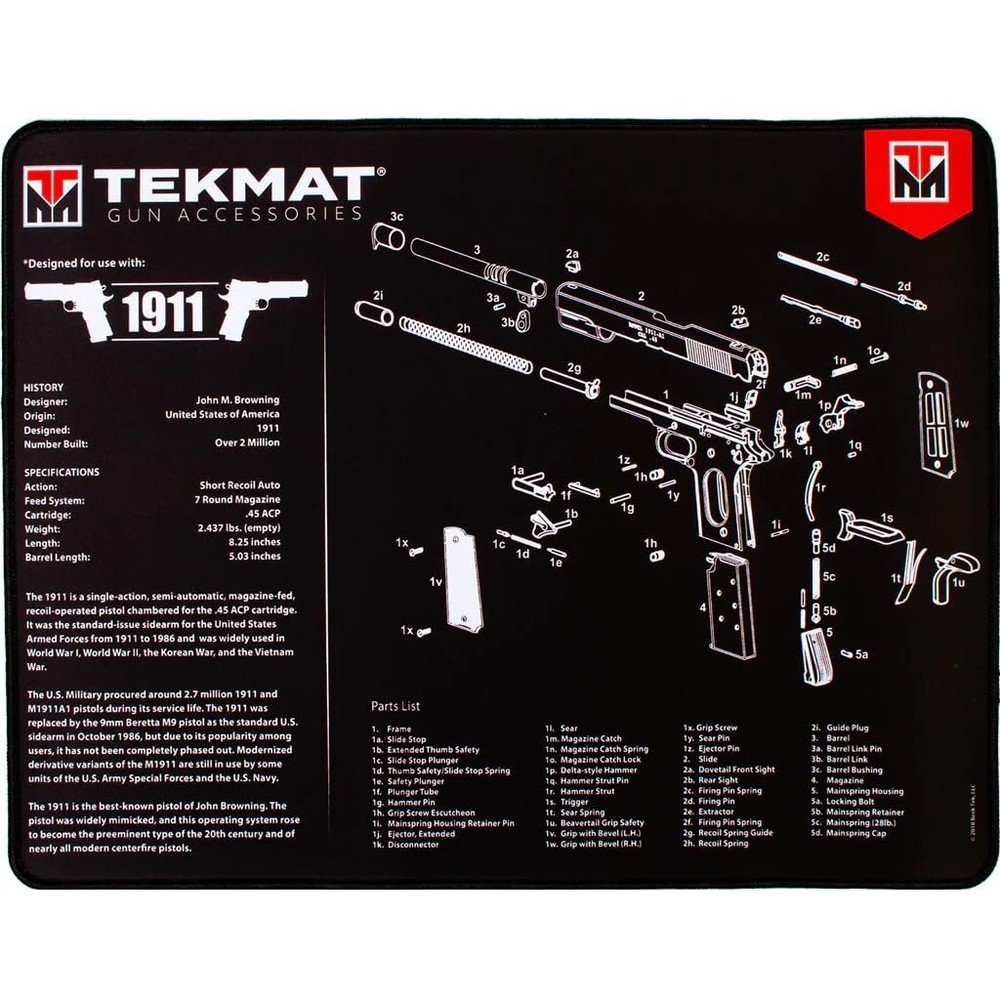 TekMat Ultra 20 Pistol Cleaning Mat Black 1911 Gun
