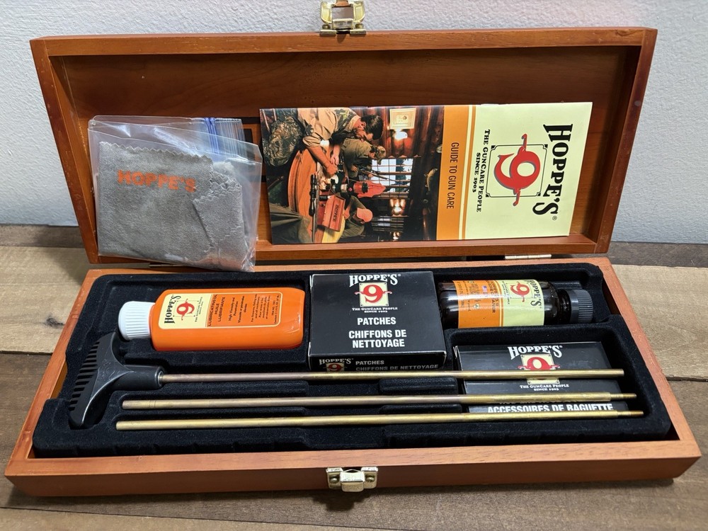 Hoppe’s .22 Cal Gun Cleaning Kit w/ Wooden Case, Oil, Bore Cleaner, Patches