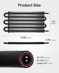 5/16″ Transmission Oil Cooler Tube and Fin Cooler Kit Universal 6 Pass Black