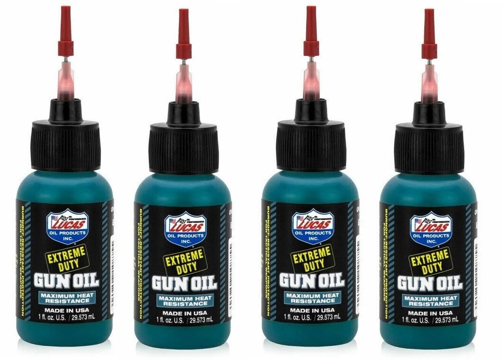4 PACK Lucas Extreme Duty Liquid Gun Oil 1 oz Plastic Bottle | Needle Oiler