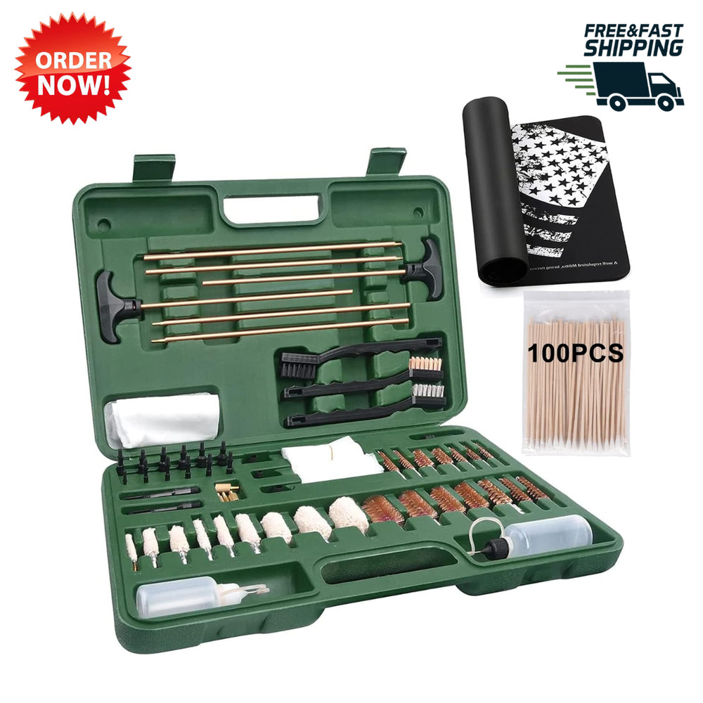 Universal Gun Cleaning Kit with Mat Portable Case for Rifle Pistol Shotgun