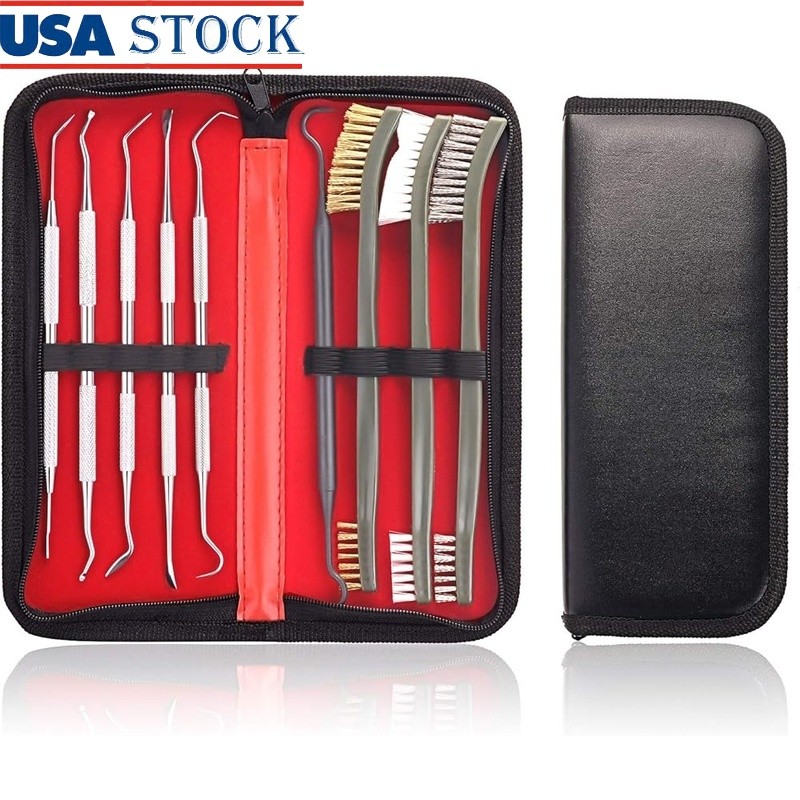 Gun Cleaning Kit 6 Picks & 3 Brushes Stainless Steel Tools Carbon Removal New