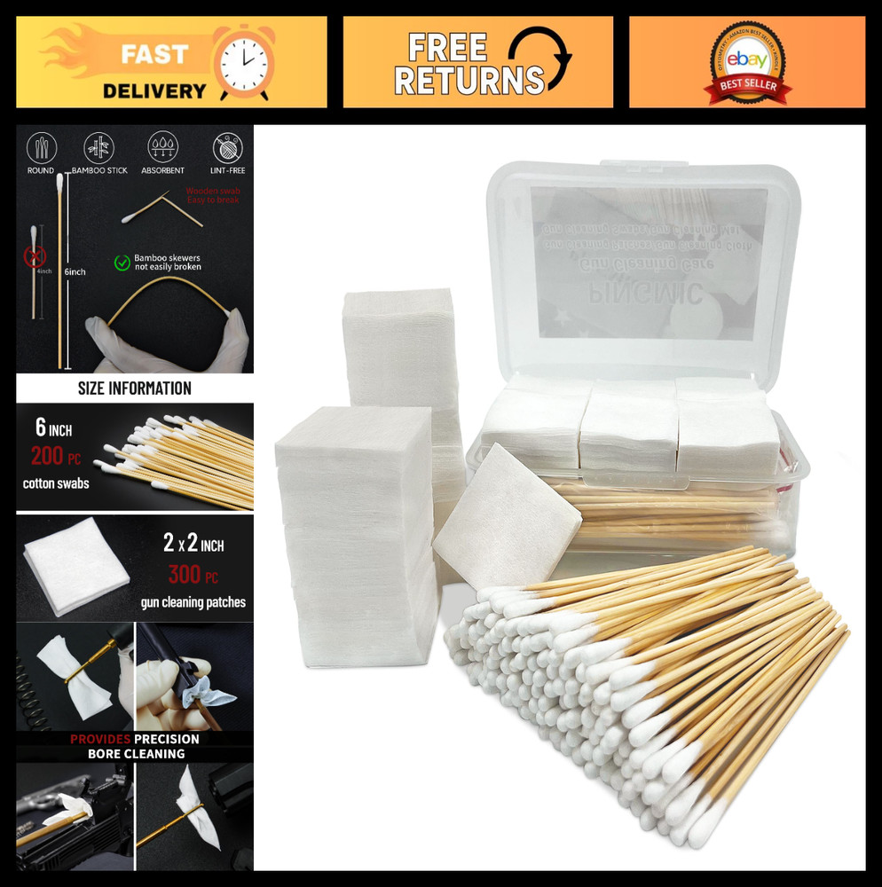 Gun Cleaning Kit – Lint-Free Patches & 6″ Cotton Swabs for All Calibers