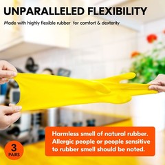 Vgo 3-Pairs Reusable Household Rubber Dishwashing Gloves Extra Thick