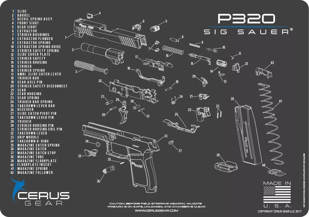 Cerus Gear For Sig Sauer P320 PREMIUM Armorers Cleaning Mat Made in USA