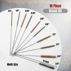 Tube Cleaning Brush Kit 10 Piece Brass Stainless New