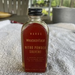 Montgomery Wards Western field Nitro Powder Solvent Bottle Nice! 3/4 Full