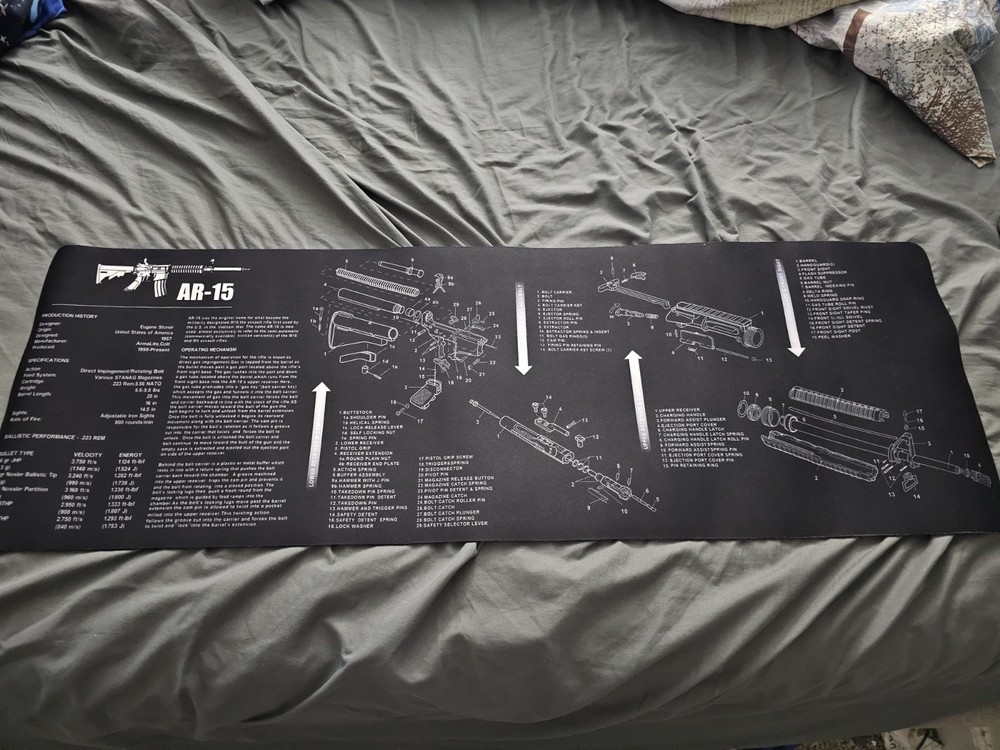 TekMat Rifle Parts Diagram Gun Cleaning Breakdown Pad Mat 35 X 12 Rubber Bottom