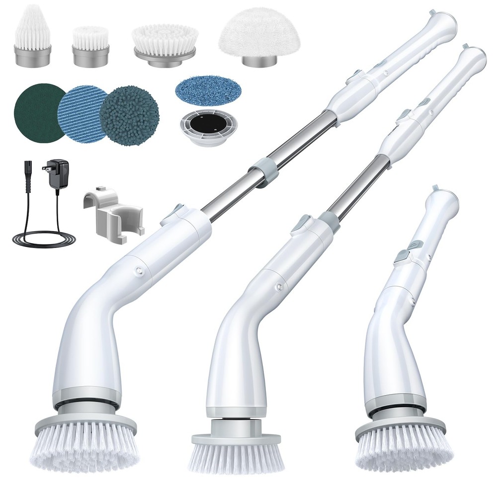 LABIGO Electric Spin Scrubber Cordless Cleaning Brush 7 Heads Adjustable Extenda