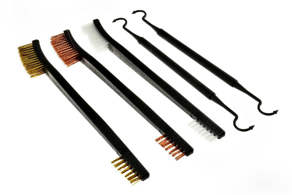5pc 7″ Gun Rifle Pistol Cleaning Set 3 Brushes + 2 Double Ended Nylon Picks