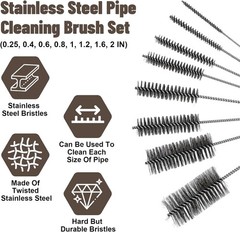 8 Pcs 11.8 Inch Pipe Cleaning Brush Set W/ Stainless Steel Bristles Variety Pack