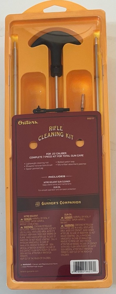 Outers Rifle Cleaning Kit for 22 Caliber ~ 7 Piece Total Gun Care ~ New in Pack