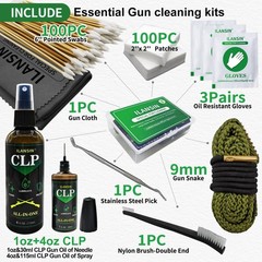 9mm Bore Cleaner & 5oz CLP Oil Gun Cleaning Kit with Gun Snake .38 .375 9.5mm…