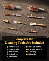 36″ Gun Cleaning Rod Kit for .22 to .50 Caliber Rifles, Bore Guide, Brushes & Ja