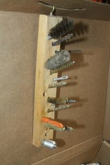 Large Lot Rifle, Pistol Shotgun Cleaning Brushes Wood Wall Hanger
