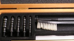 Vntg OUTERS 28pc multicaliber gun cleaning kit, brass rod, brushes patches more