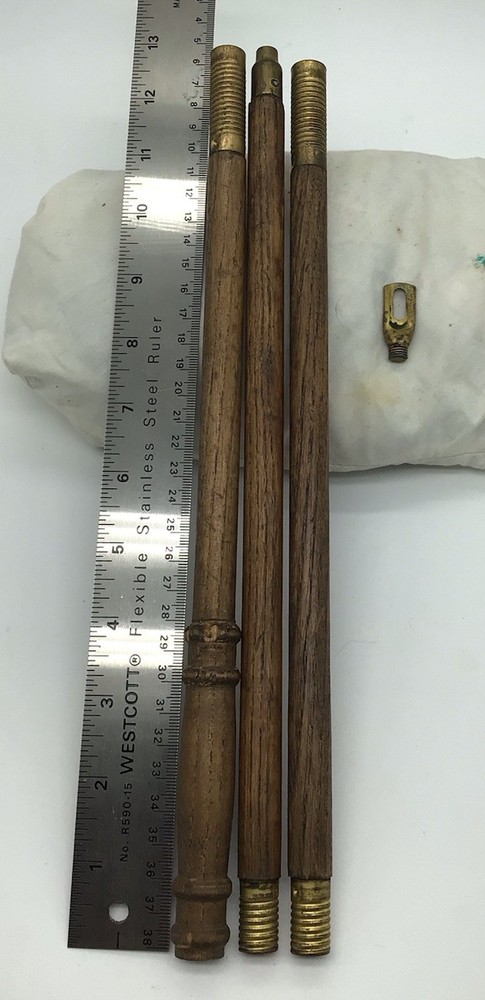 Antique Unbranded Shotgun Cleaning Rod With Brass Jig For Swab Wood & Brass 3 Pc