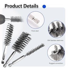 12Pcs Stainless Steel Bore Brush Set – 1/4″ Hex Shank Wire Brushes for Rust & Tu