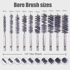 10 Pcs Stainless Steel Bore Brush Set for Powerful Rust Removal – 1/4 Inch Hex
