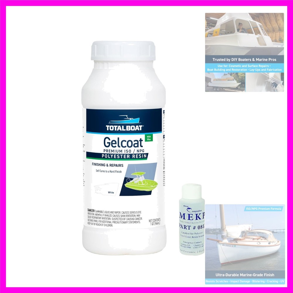 Marine Gelcoat for Boat Building, Repair and Composite Coatings White, Quart …