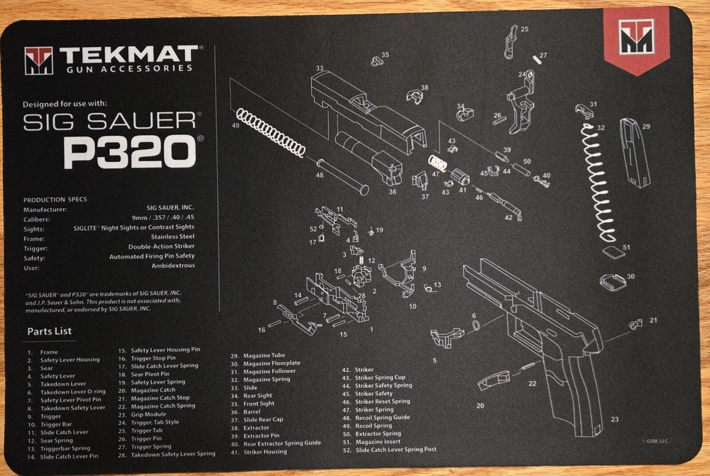 Tekmat Sig Sauer P320 PISTOL Bench Mat- 11 x 17 inch
