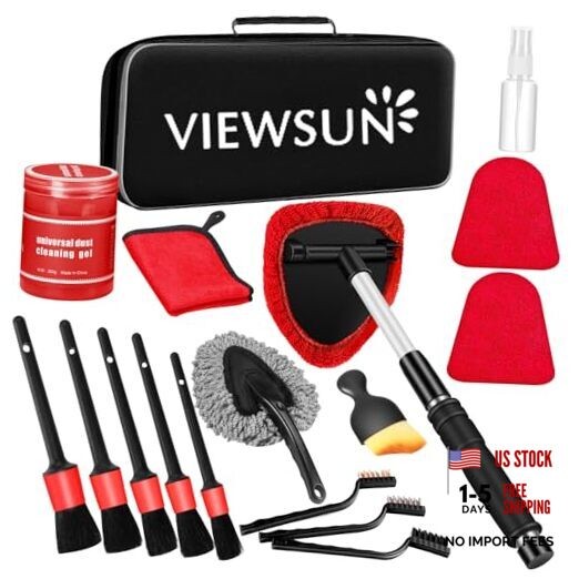 Windshield Cleaner Tool, 17Pcs Car Interior Cleaning Kit, Car Detailing Kit Red