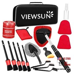 Windshield Cleaner Tool, 17Pcs Car Interior Cleaning Kit, Car Detailing Kit Red