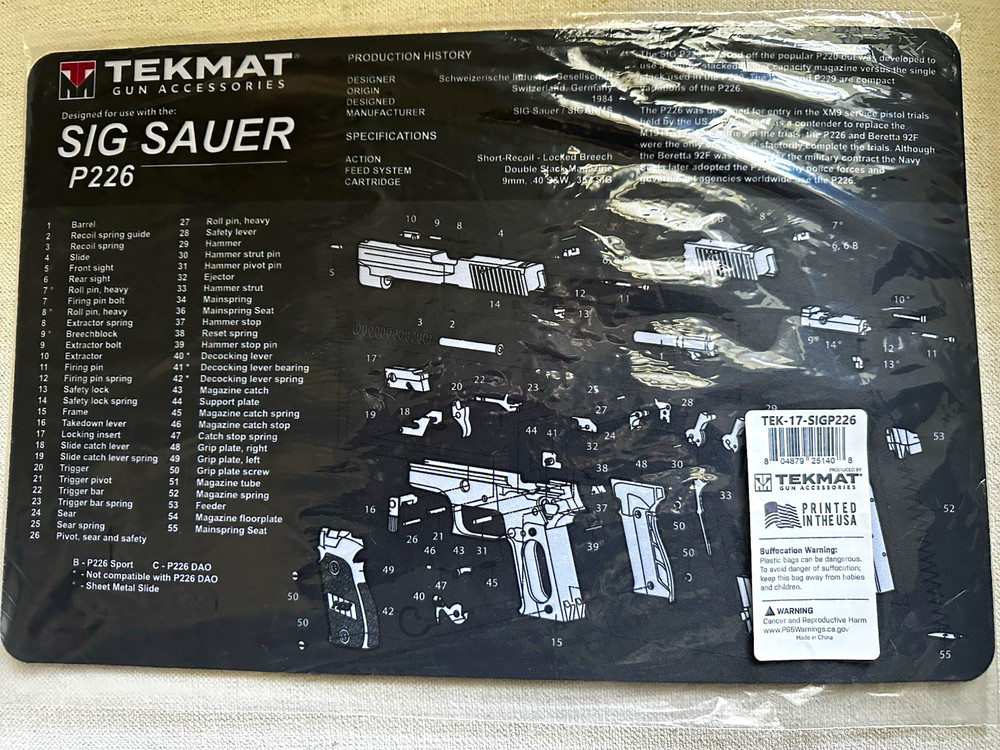 TekMat SIG SAUER P226 Cleaning Mat 11×17 Black Rubber Printed USA TEK-17-SIGP226