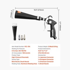 Car Cleaning Gun,6-9.2 Bar High-Pressure Air Blow Gun with 2 Set Nozzles
