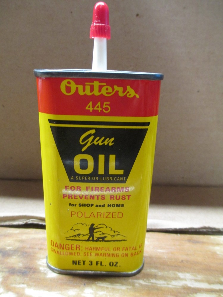 Vintage Handy Oiler “OUTERS” 445 Gun Oil 3oz Tin Oil Can Opened