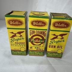Vintage 50’s Erwin Weller Co. Gun Cleaning Kit Sioux City USA Yellow 4 Boxes