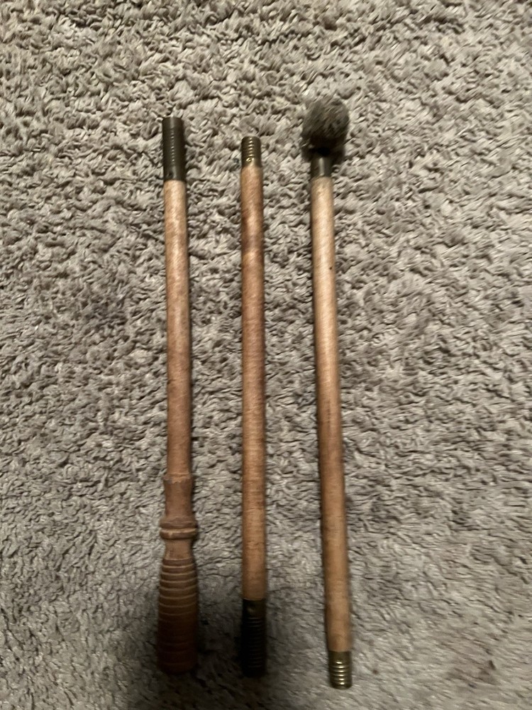 VINTAGE 3 PIECE WOOD & BRASS GUN / RIFLE CLEANING ROD