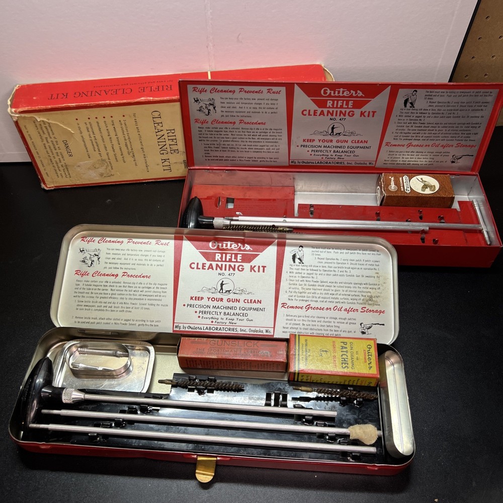 Pair Of Vintage Outers Gunslick Rifle Cleaning Kit No. w/ Box Solvent Patches