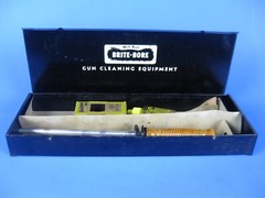 Vintage Mill Run Brite-Bore Shot Gun Cleaning Kit Metal Box Wood Handle Rod