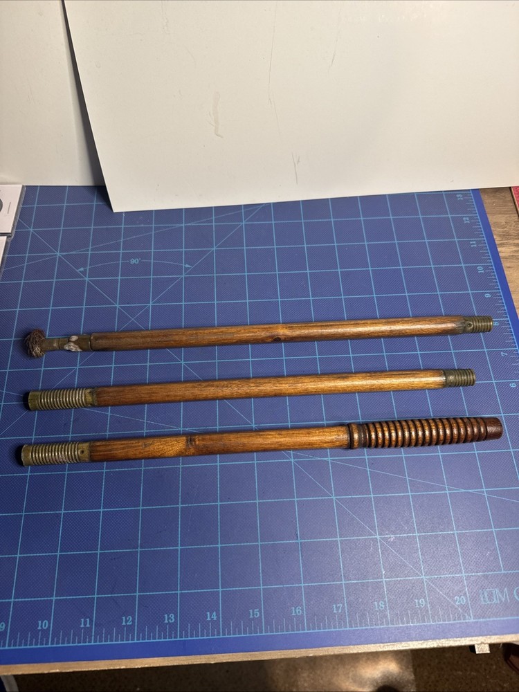 Antique 3 piece Wood Shotgun Cleaning Threaded Rod With One Attachment, Nice