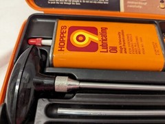 Vintage Orange Hoppe’s 9 Gun Cleaning Kit Storage Box Universal Shotgun Kit Hops