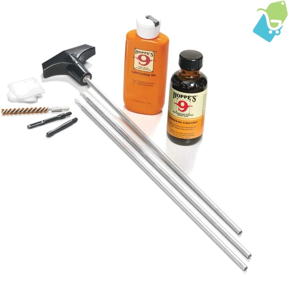 Multi-Caliber Hoppes Cleaning Kit in Clamshell Design with Included Accessories