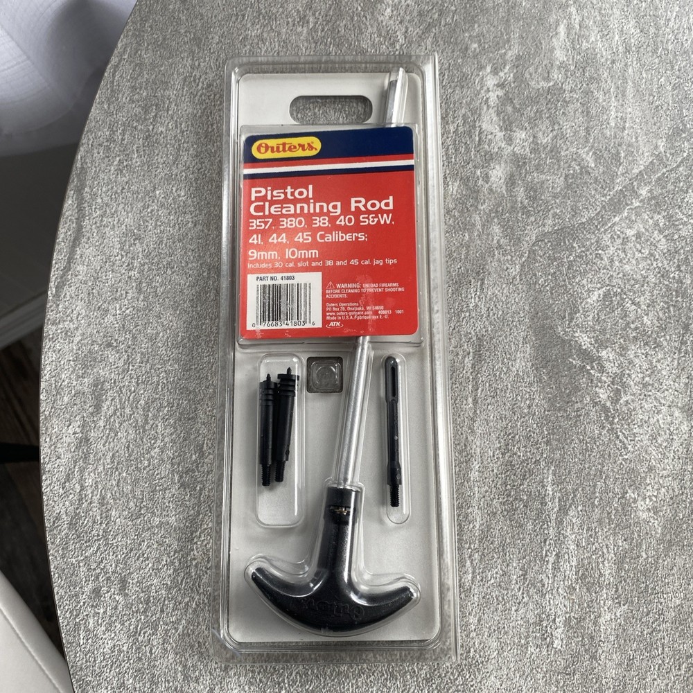Outers Pistol 1 Piece Cleaning Rod .38 357 40 44 45 Caliber 9mm 10mm 41803-With