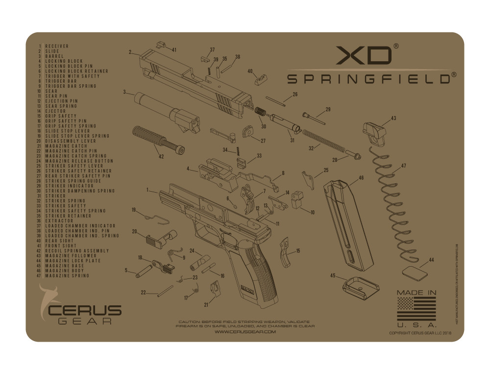 For Springfield XD Armorers Cleaning Mat Cerus Gear PREMIUM Made in USA FDE