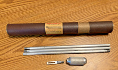 VTG. GUNSLICK SHOTGUN CLEANING KIT #178 & CONTENTS RAMROD, GREESE, PATCHES, LUBE