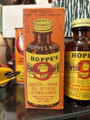 Vintage Hoppe’s No. 9 Nitro Powder Solvent Bottle Partial Contents Original Box