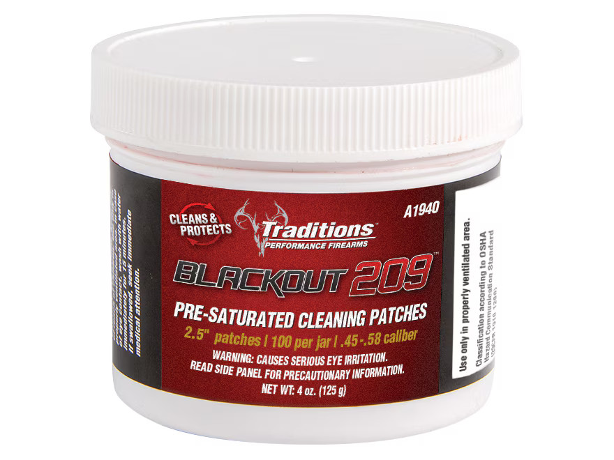 Traditions Blackout 209 Black Powder Cleaning Patches 45-58 Caliber 2.5″ Jar of