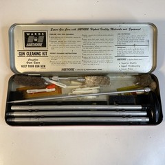 Wards Hawthorne Shot Gun Cleaning Kit Red Metal Antique With Contents 1960,s