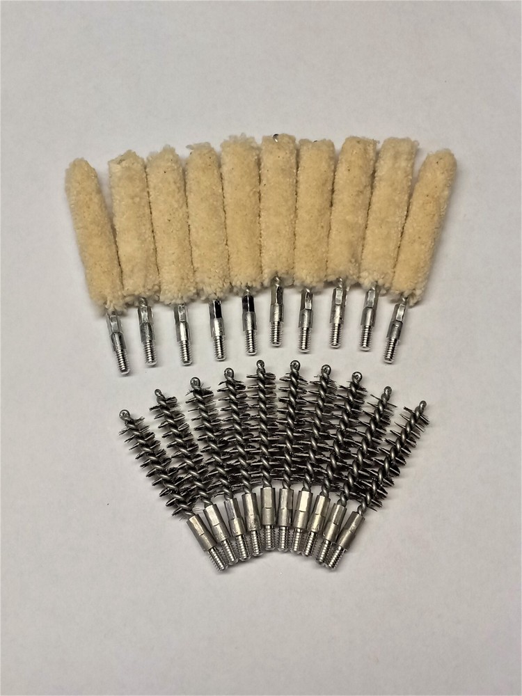 10ea 38 Cal (9mm) Gun Cleaning Stainless Steel Bore Brushes & Cotton Mops USA