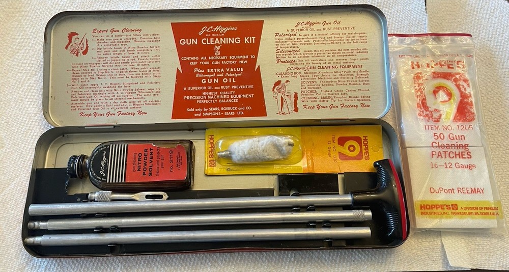 Vintage – J.C. Higgins Gun Cleaning Kit 16–12 Gauge Case Rods Oil Patches Mop