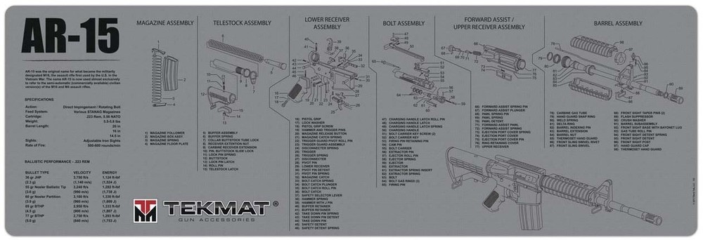 TekMat 36in Printed Gun Cleaning Mat , Grey, TEK-36–GY Bench Mat