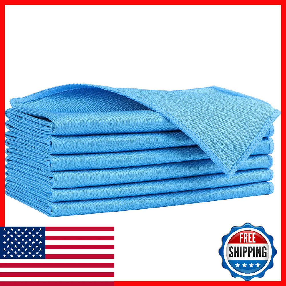 HOMEXCEL Microfiber Glass Cleaning Cloths 6PK Lint & Streak Free Reusable