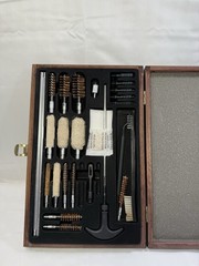 Gun Cleaning Kit with Wood Case, Cleaning Rods, Bore Brush & Mop, Brown/Black